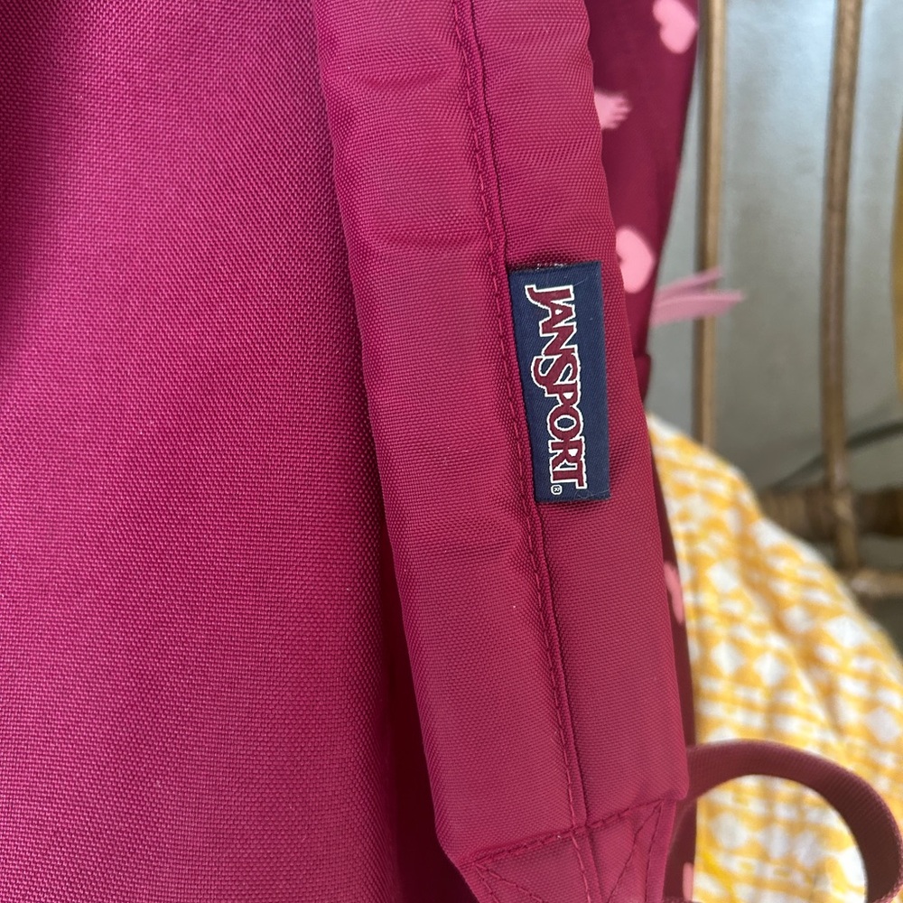 JanSport Burgundy Heart Print Backpack Classic Design - Picture 4 of 8